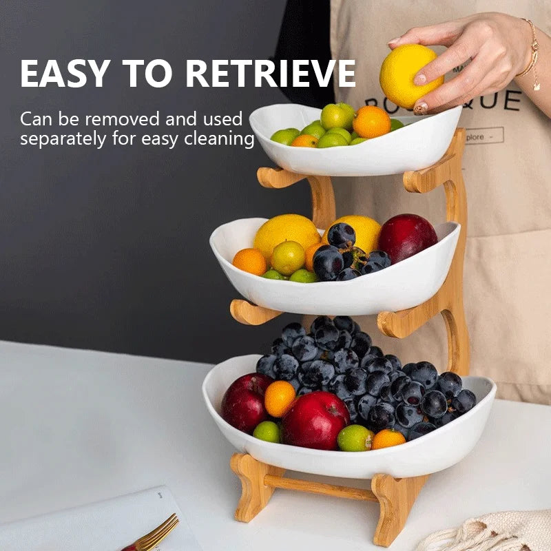 Bamboo Wooden Fruit & Snack Plate – European-Style Display Tray