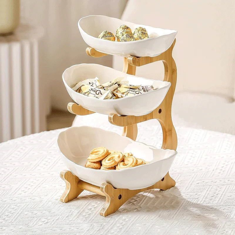 Bamboo Wooden Fruit & Snack Plate – European-Style Display Tray