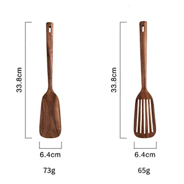 Natural Teak Wooden Kitchen Utensils Set for Cooking Use