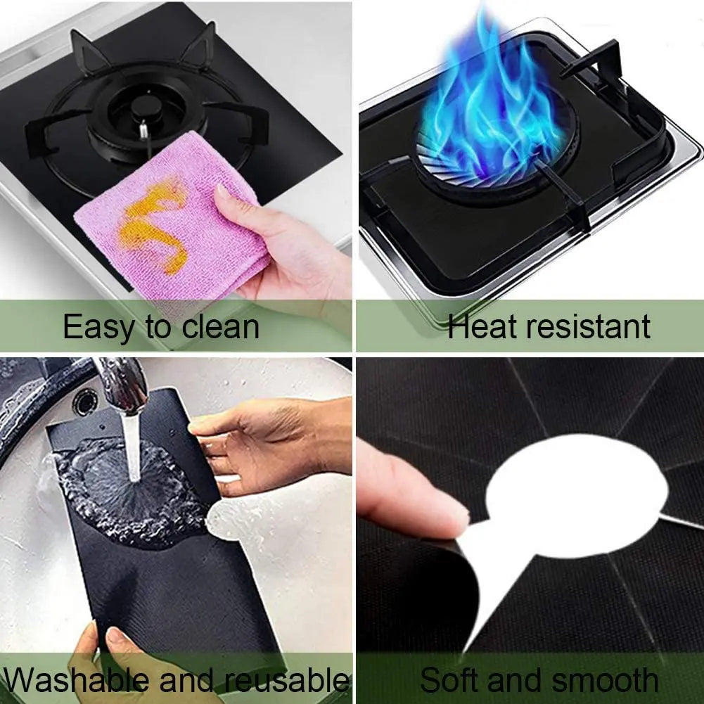 4pcs Reusable Gas Stove Burner Covers – Non-Stick Liners