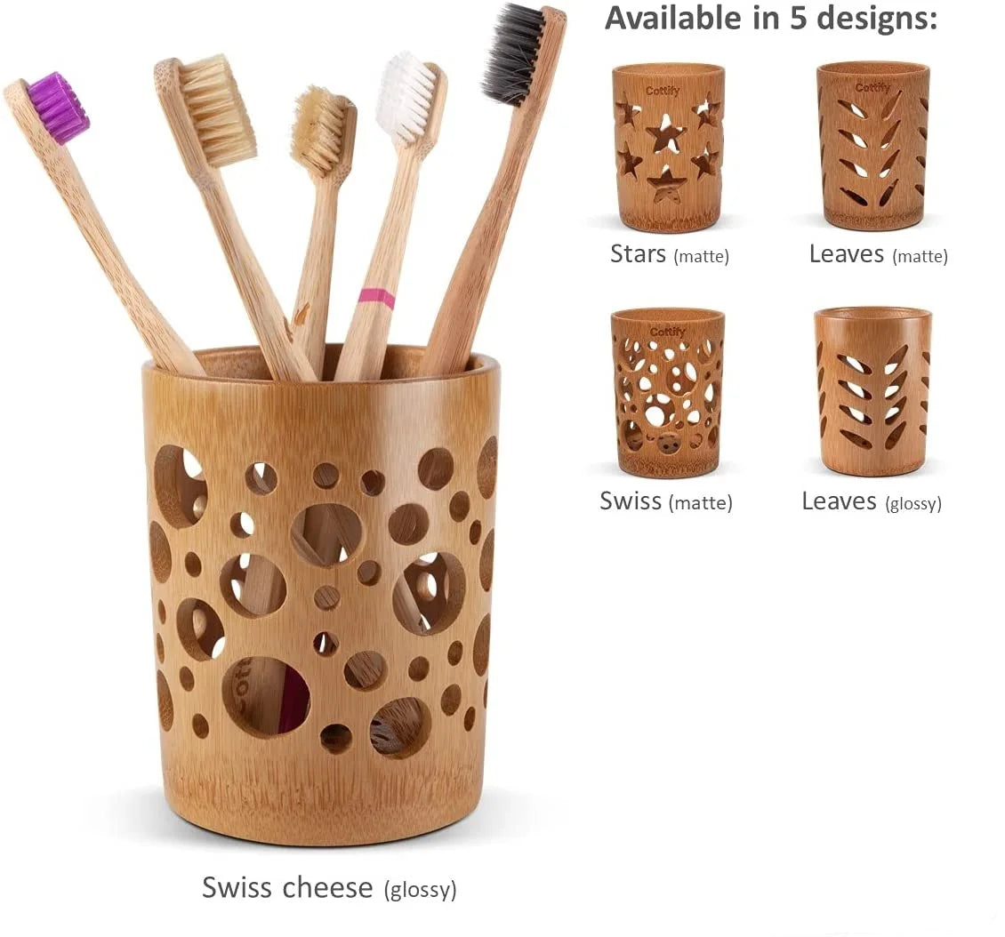 Bamboo Toothbrush Holder & Quick-Dry Bathroom Cup