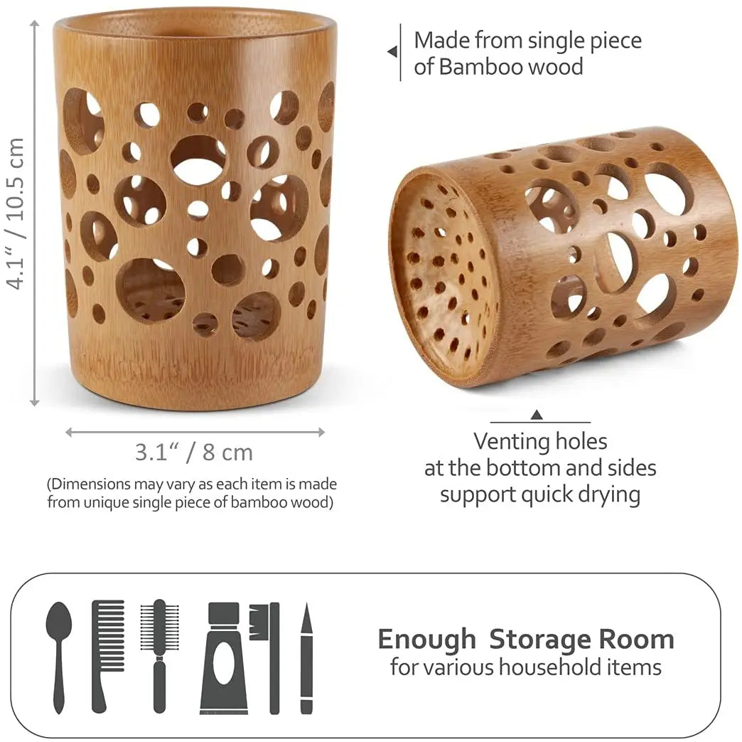Bamboo Toothbrush Holder & Quick-Dry Bathroom Cup
