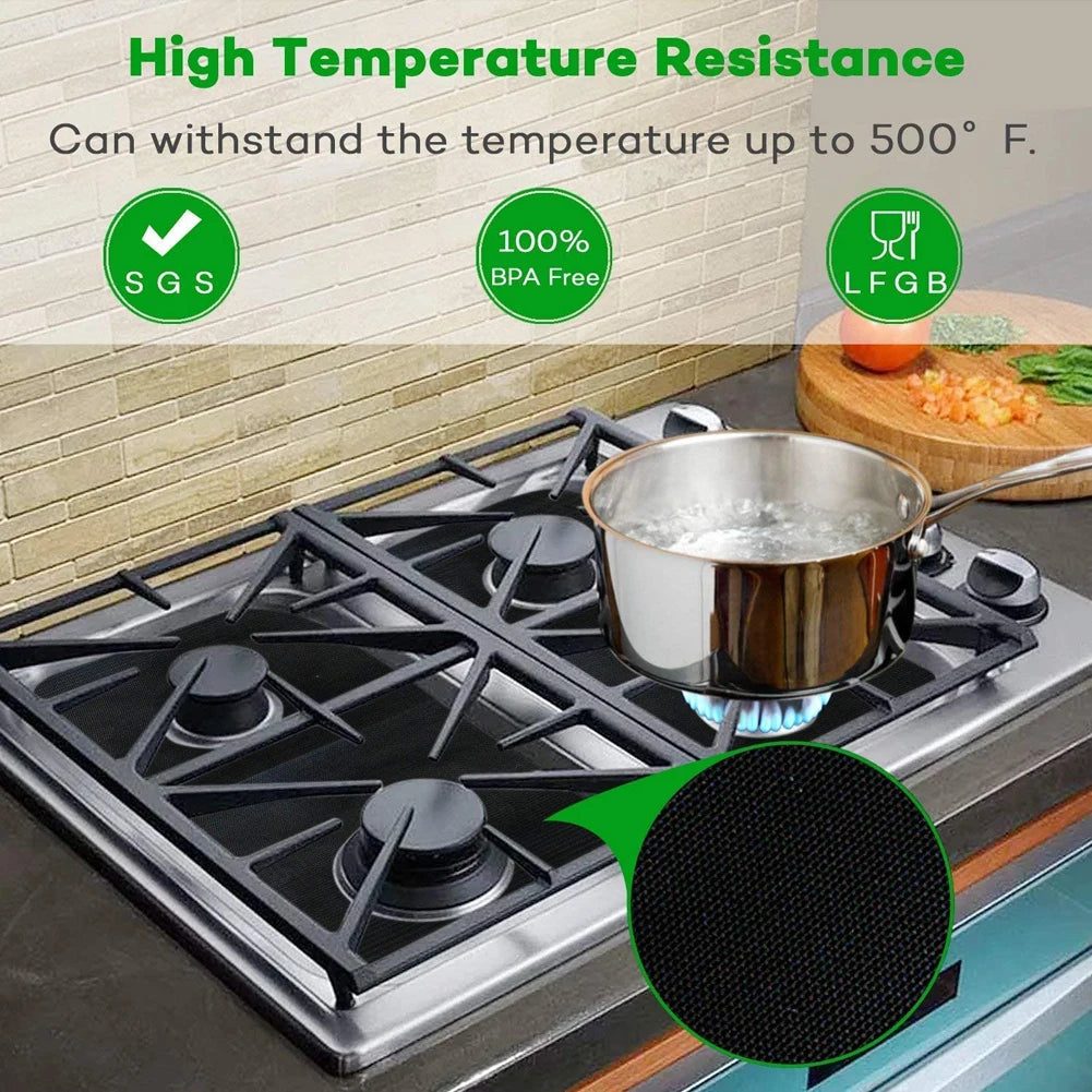 4pcs Reusable Gas Stove Burner Covers – Non-Stick Liners