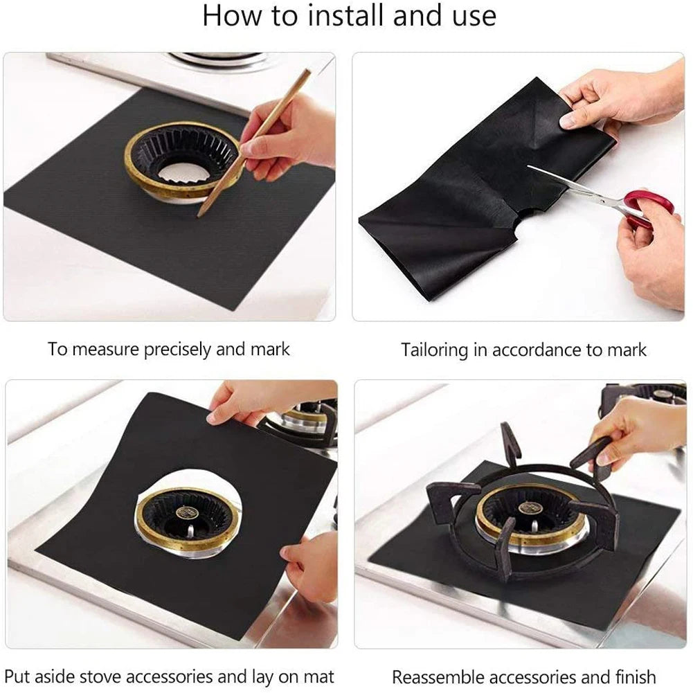 4pcs Reusable Gas Stove Burner Covers – Non-Stick Liners