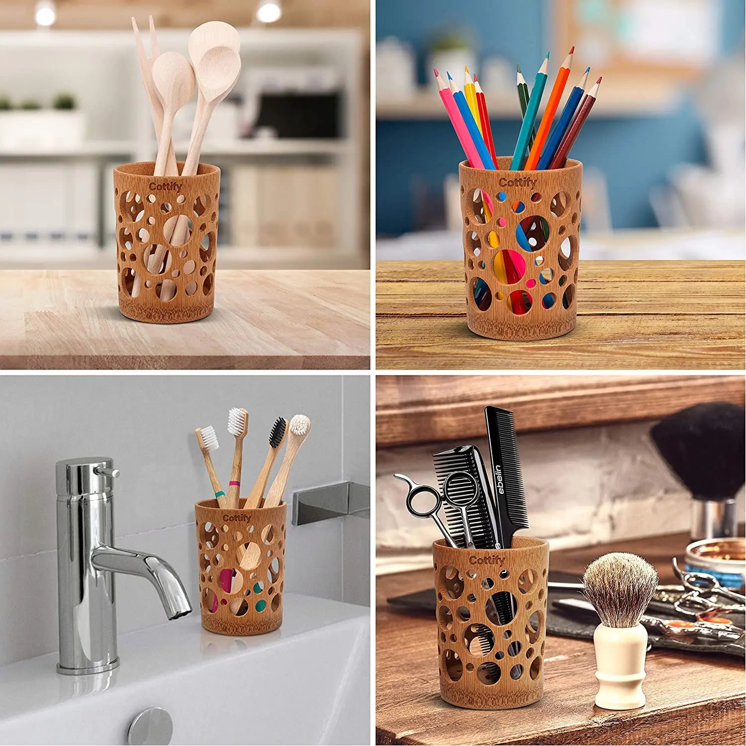 Bamboo Toothbrush Holder & Quick-Dry Bathroom Cup
