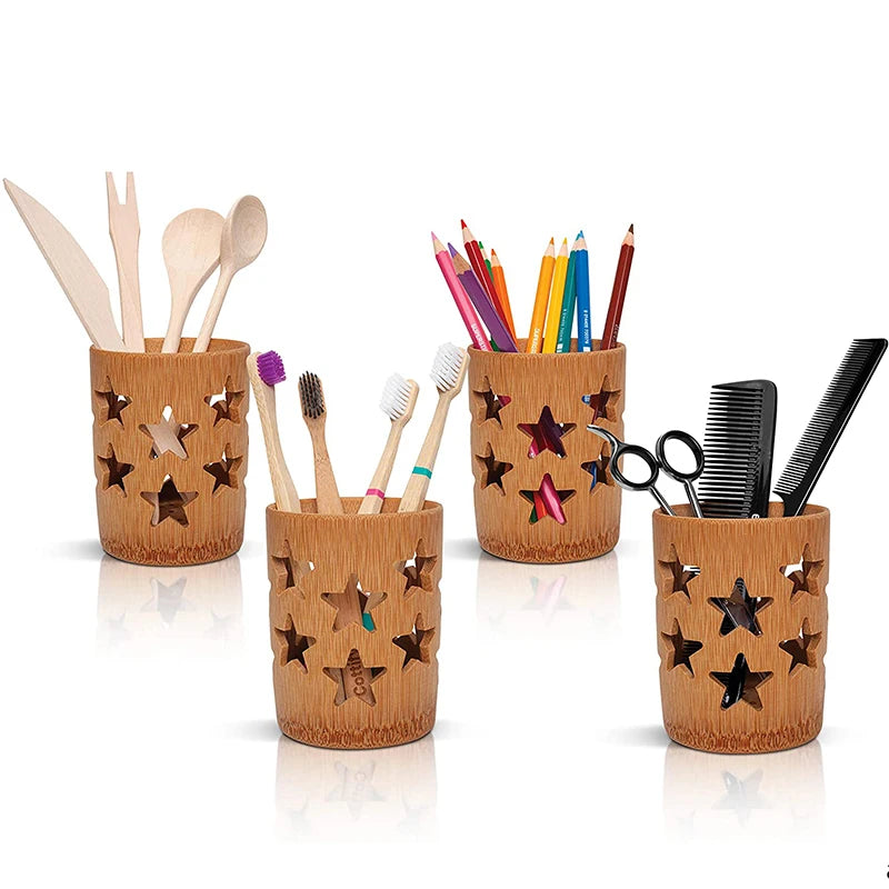 Bamboo Toothbrush Holder & Quick-Dry Bathroom Cup