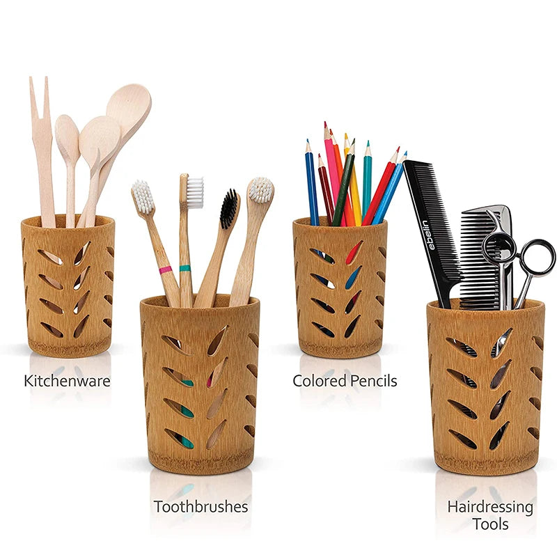 Bamboo Toothbrush Holder & Quick-Dry Bathroom Cup