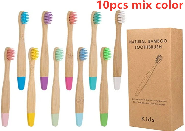 10pcs Organic Kids Bamboo Toothbrush Set