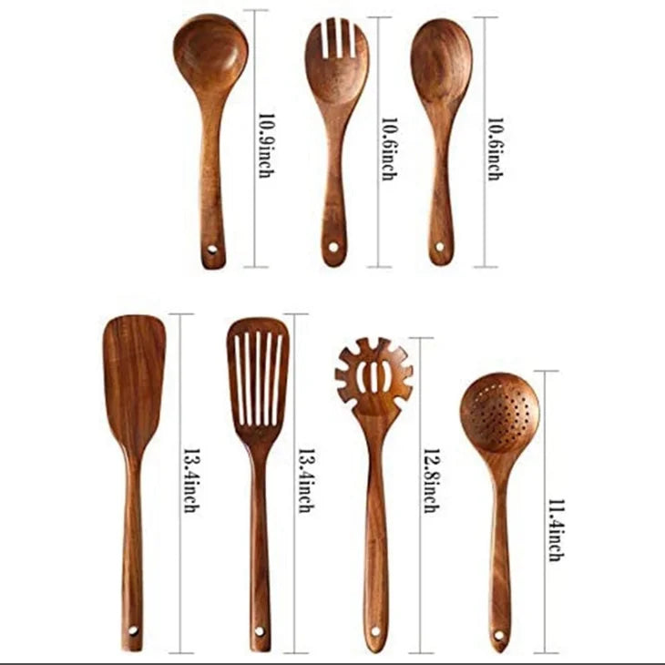 Natural Teak Wooden Kitchen Utensils Set for Cooking Use