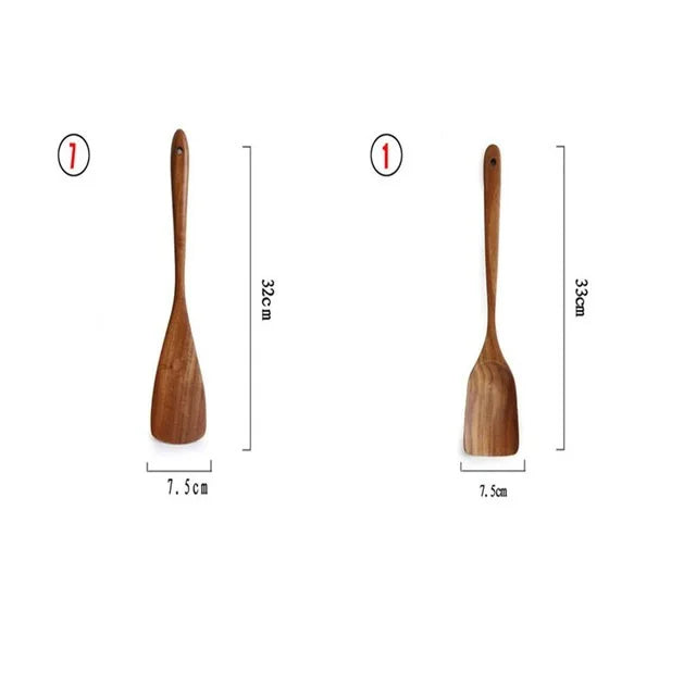 Natural Teak Wooden Kitchen Utensils Set for Cooking Use
