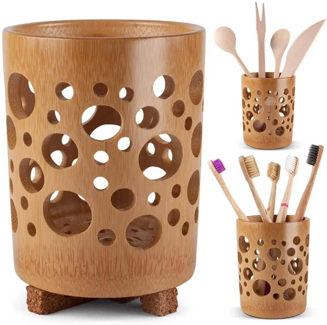 Bamboo Toothbrush Holder & Quick-Dry Bathroom Cup