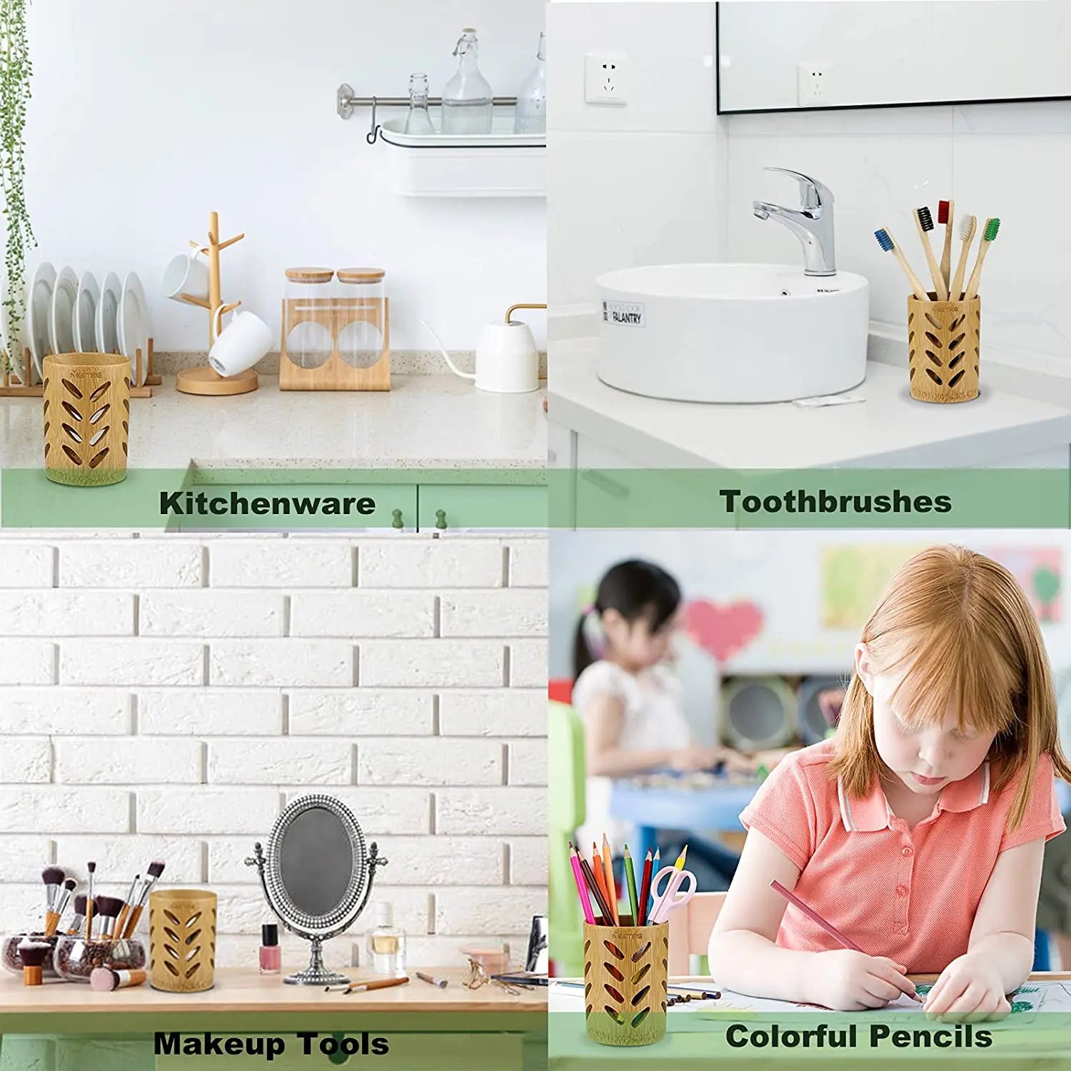 Bamboo Toothbrush Holder & Quick-Dry Bathroom Cup