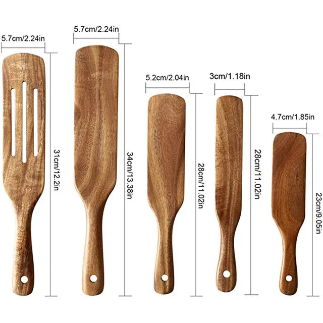 Natural Teak Wooden Kitchen Utensils Set for Cooking Use