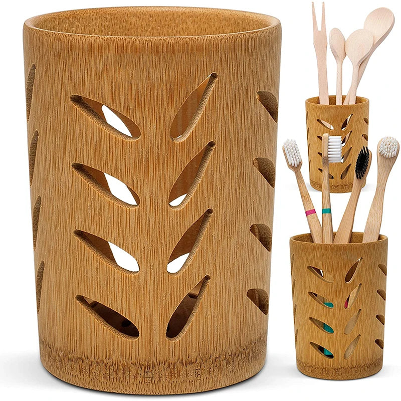 Bamboo Toothbrush Holder & Quick-Dry Bathroom Cup