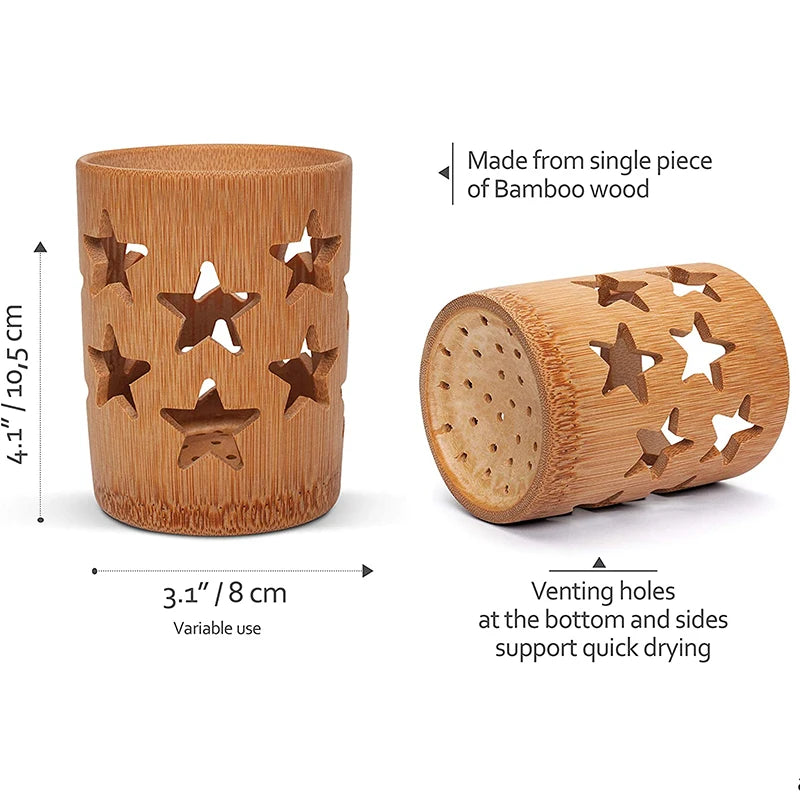 Bamboo Toothbrush Holder & Quick-Dry Bathroom Cup