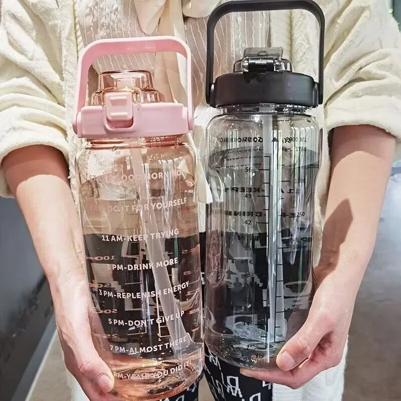 2L Portable Plastic Water Bottle with Straw for Sports