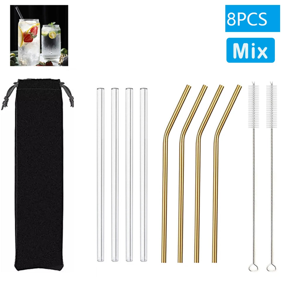 1–10Pcs Reusable Glass Straws – Eco-Friendly with Cleaning Brush
