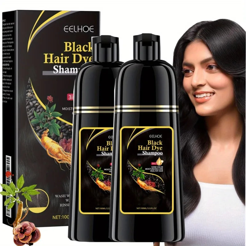 Black Hair Coloring Shampoo Herbal 3 in 1 Gray Coverage