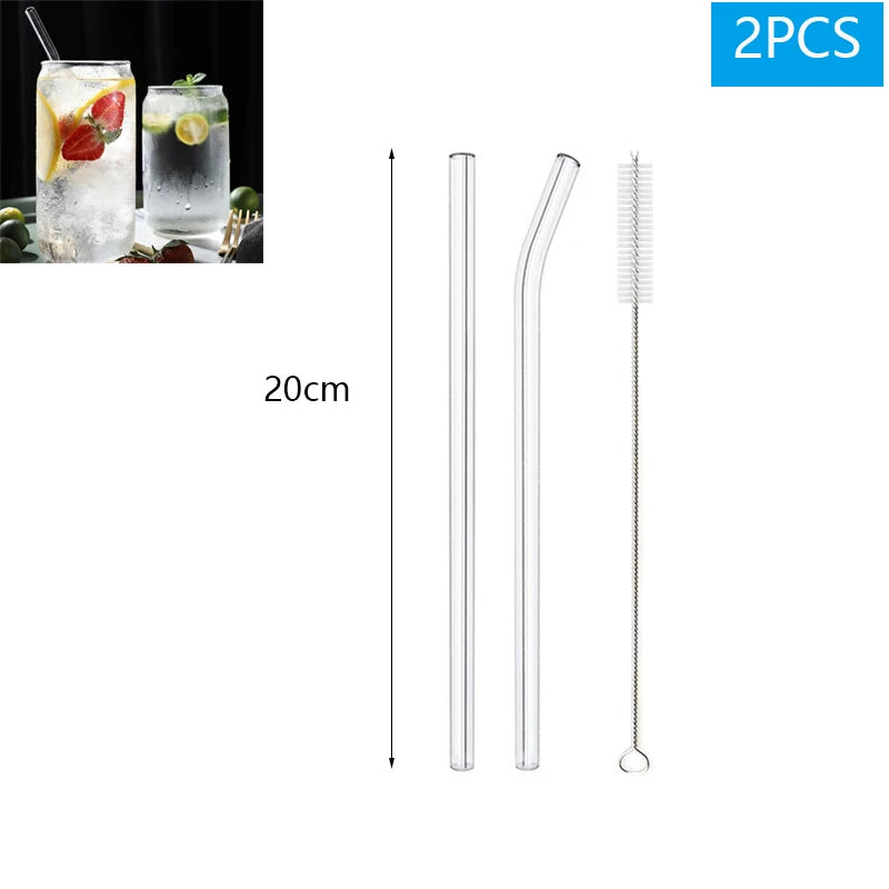1–10Pcs Reusable Glass Straws – Eco-Friendly with Cleaning Brush