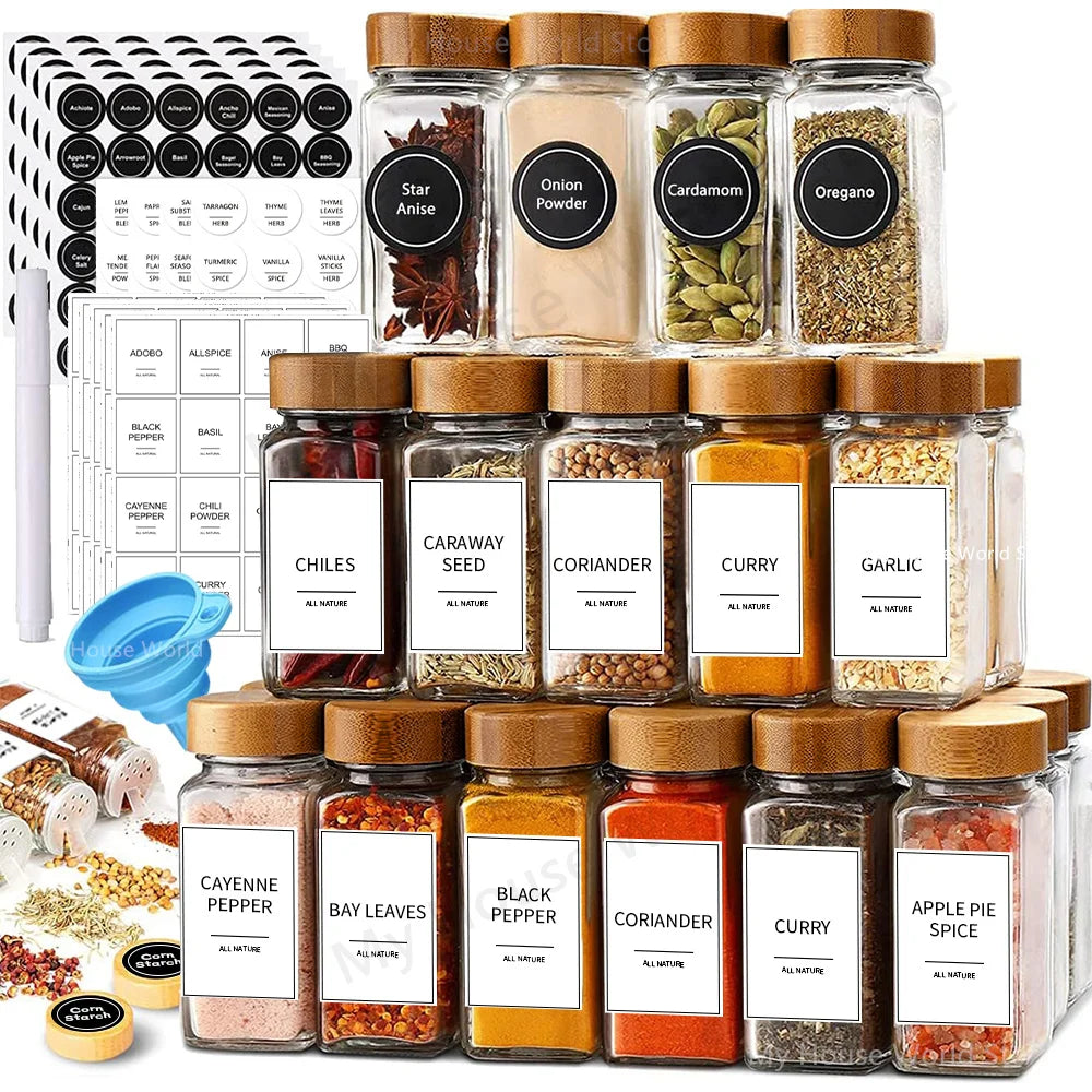 13Pcs Glass Spice Jars Set – 4oz with Bamboo Lids