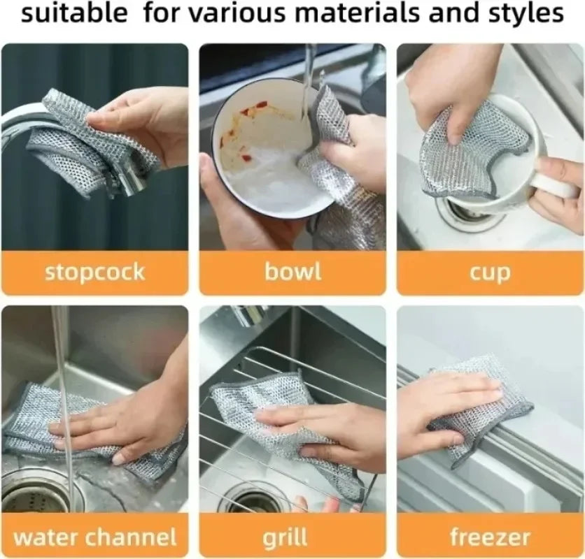 5/20pcs Steel Wire Mesh Cleaning Cloth – Non-Scratch Dish Rags