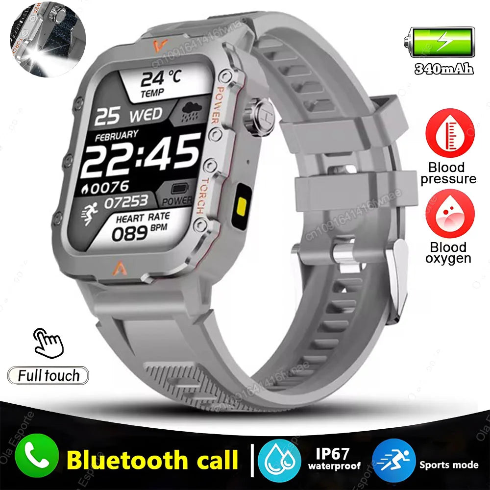 Military GPS Smartwatch – Huawei/Xiaomi Compatible with Flashlight & Compass