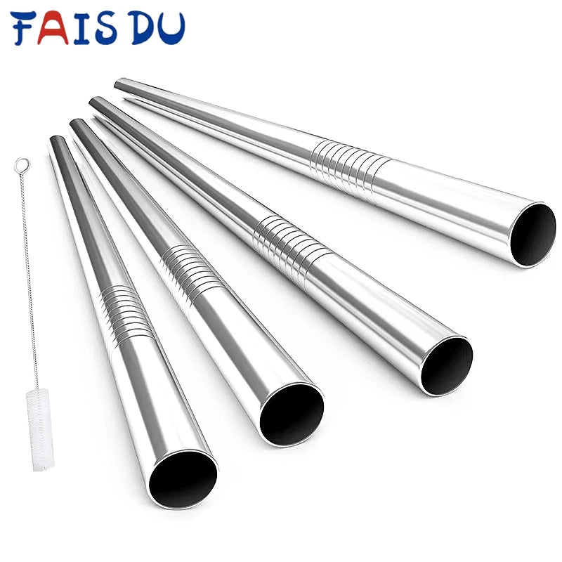 4Pcs Reusable Boba Straws – Stainless Steel with Cleaning Brush