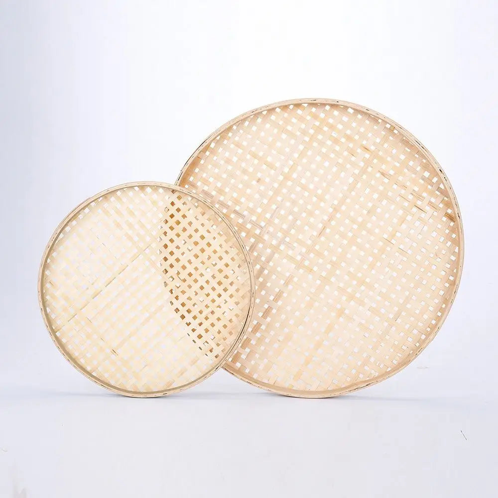 Handmade Bamboo Weaving Sieve Tray Set Kitchen Storage Decor
