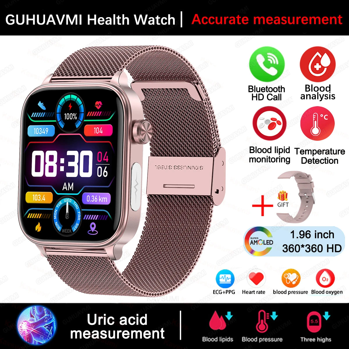 ECG PPG Health Smartwatch Blood Pressure Heart Rate Monitor