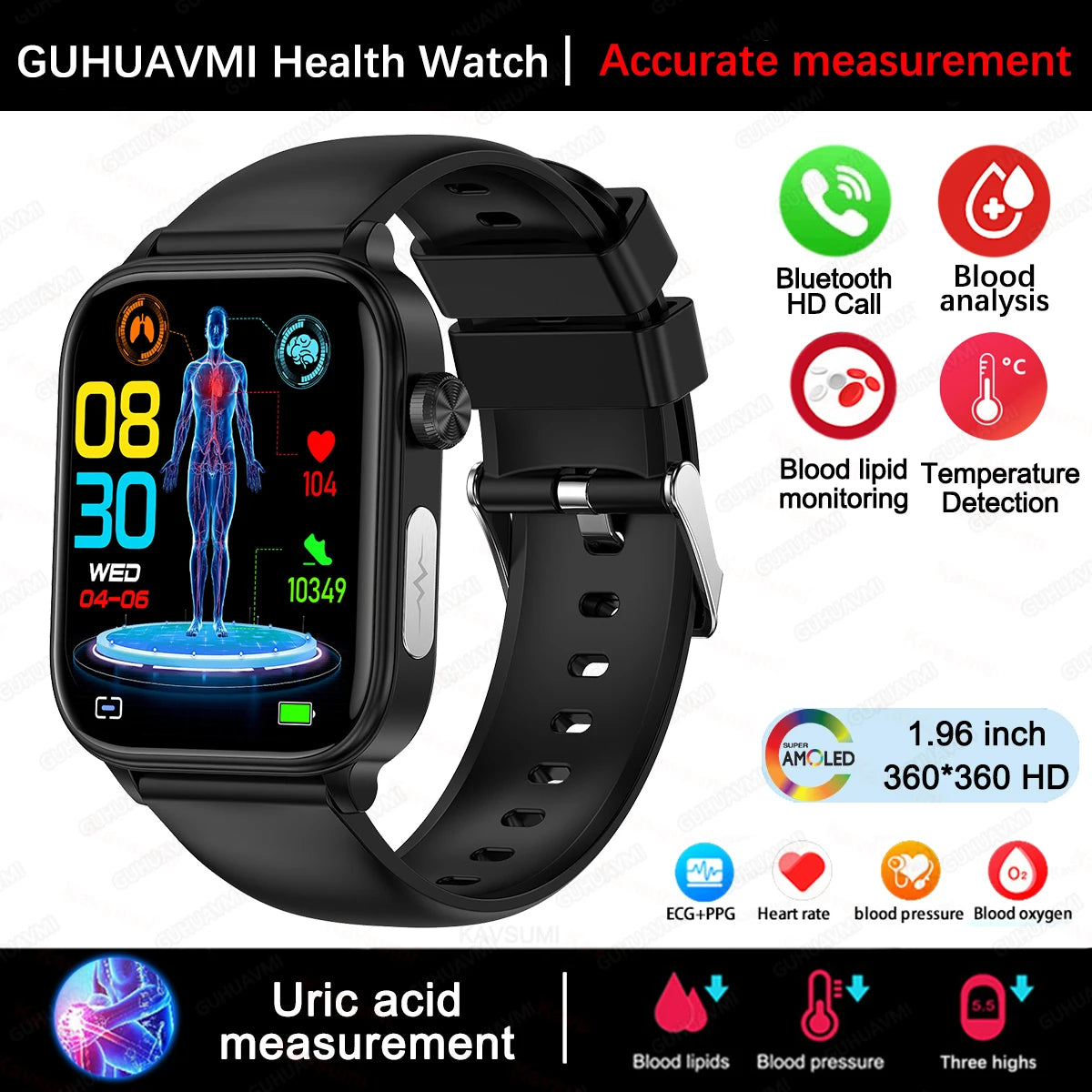 ECG PPG Health Smartwatch Blood Pressure Heart Rate Monitor