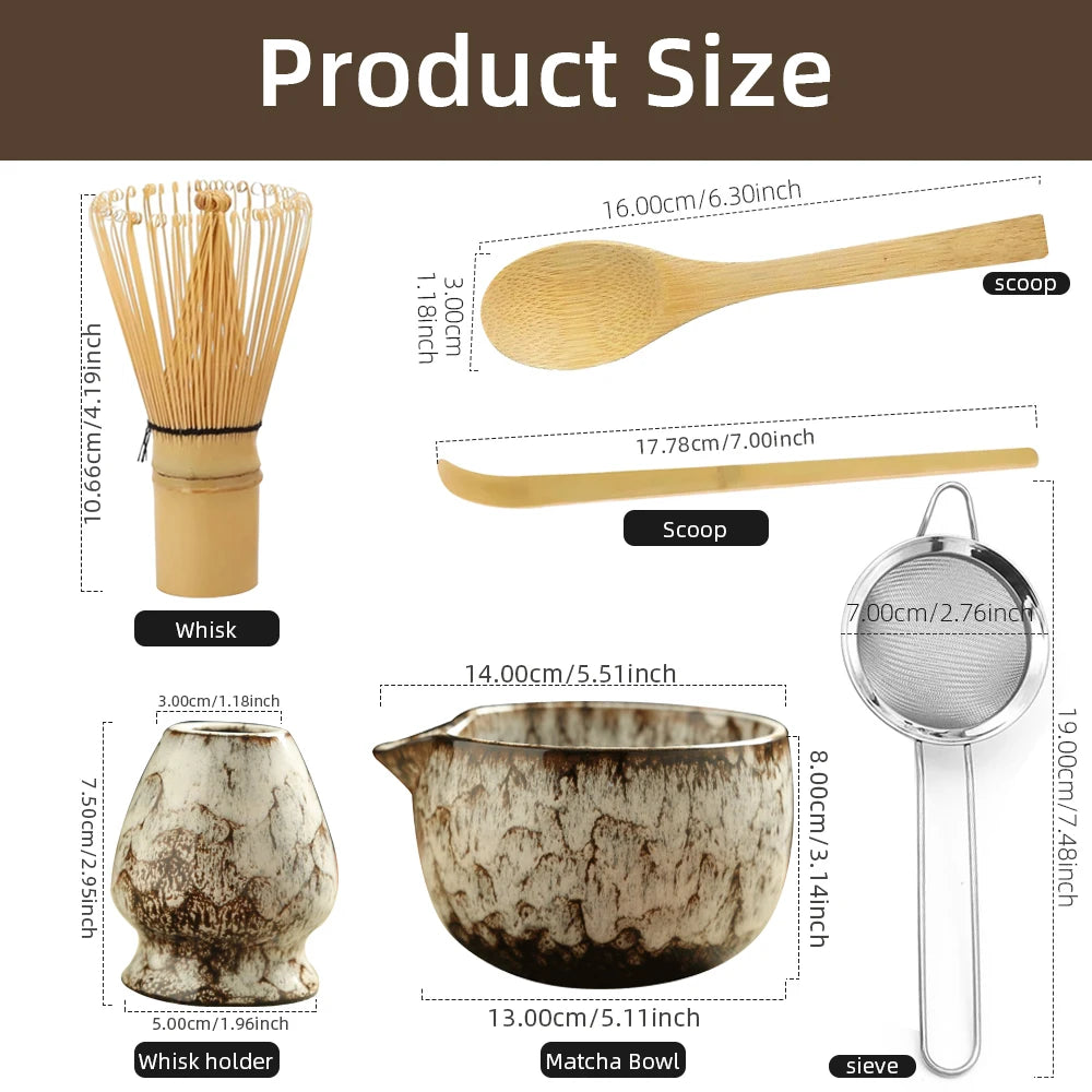 6PCS Japanese Matcha Tea Set – Bamboo Whisk, Bowl & Tools