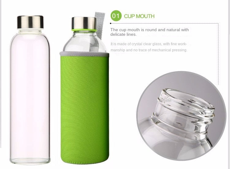 550ml Portable Glass Water Bottle – Travel & Car Friendly