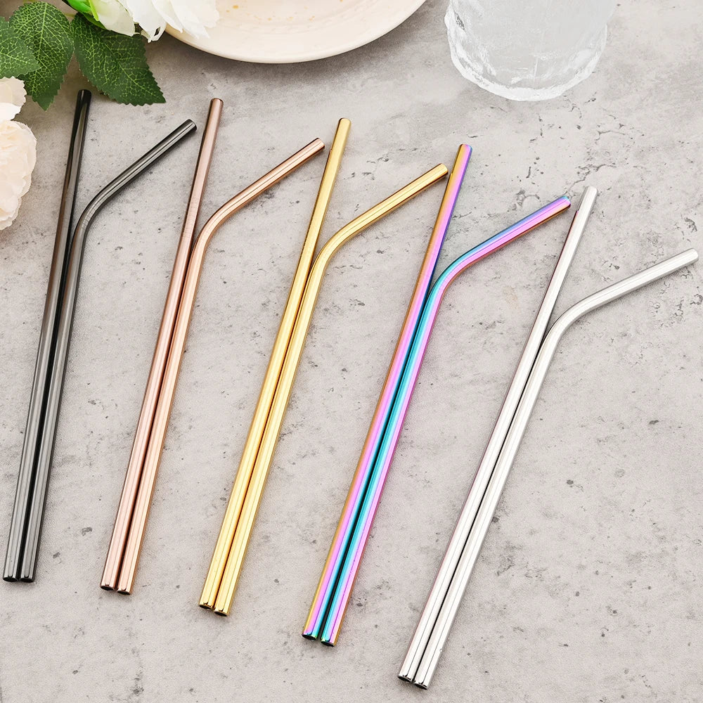 Colorful Stainless Steel Drinking Straws Set – Reusable with Brush