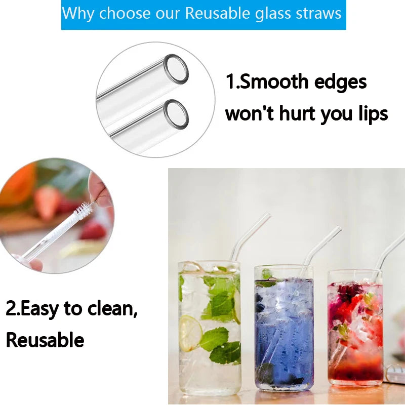 1–10Pcs Reusable Glass Straws – Eco-Friendly with Cleaning Brush