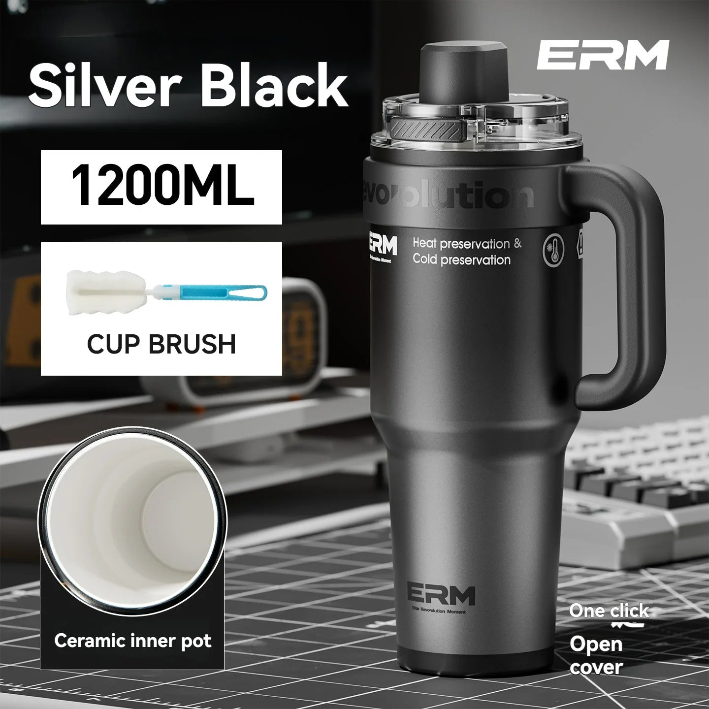 1200ML Stainless Steel Ceramic Tumbler Insulated Vacuum Flask Bottle