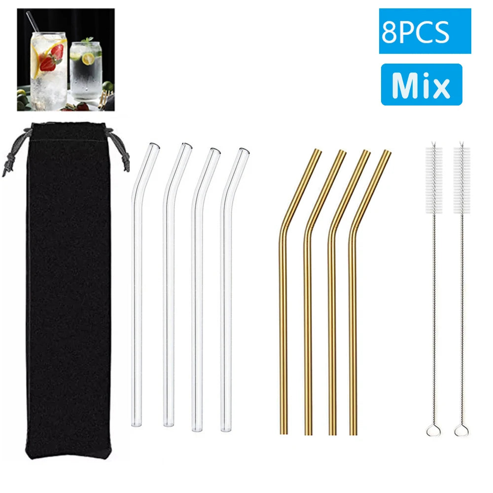 1–10Pcs Reusable Glass Straws – Eco-Friendly with Cleaning Brush