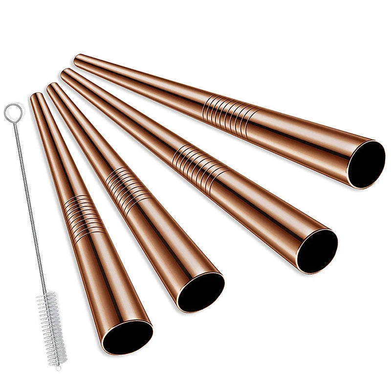 4Pcs Reusable Boba Straws – Stainless Steel with Cleaning Brush