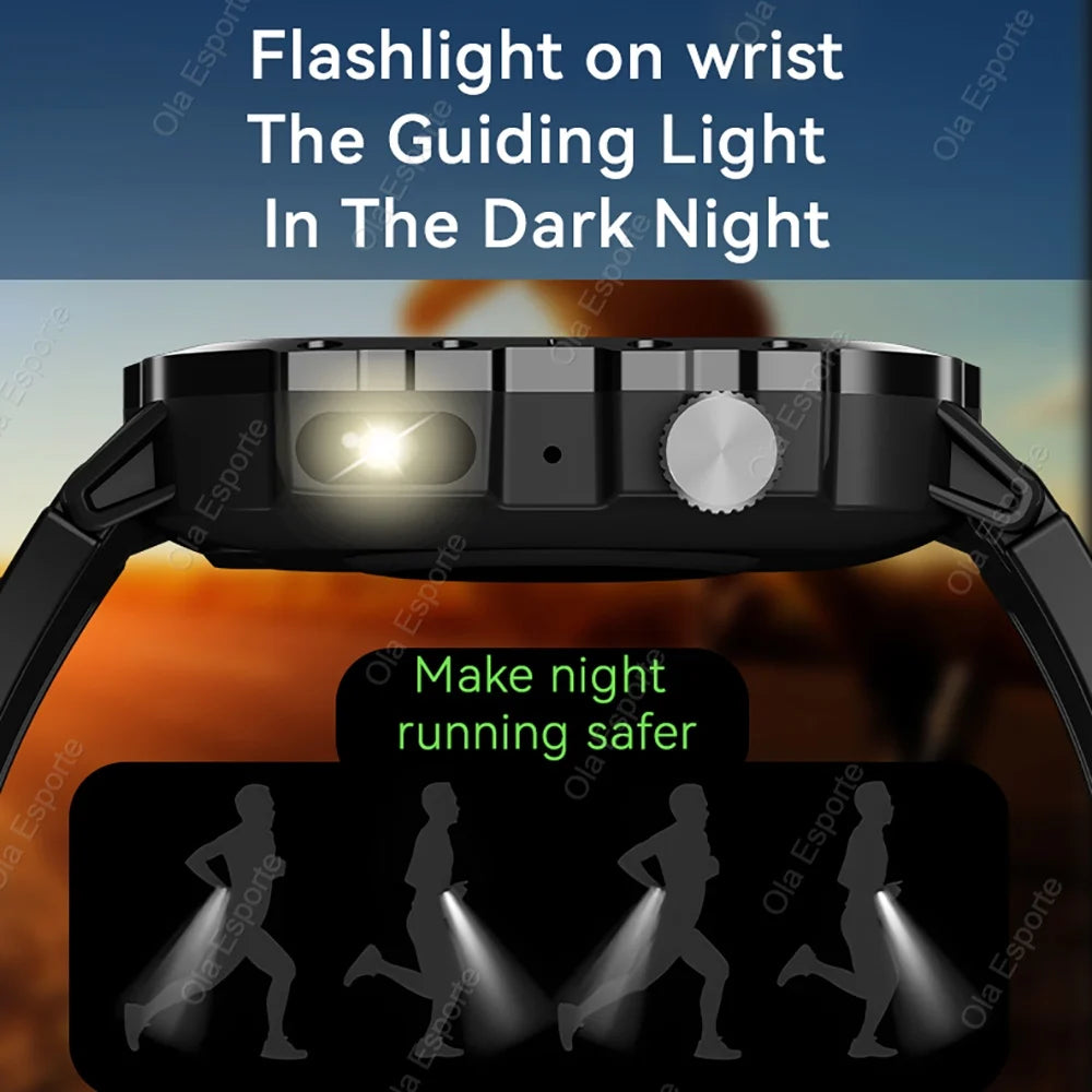 Military GPS Smartwatch – Huawei/Xiaomi Compatible with Flashlight & Compass