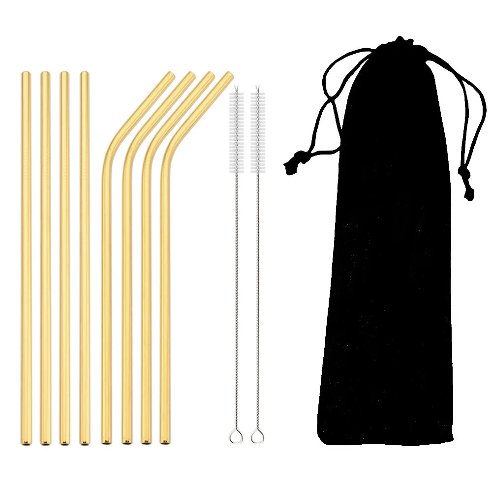 Colorful Stainless Steel Drinking Straws Set – Reusable with Brush