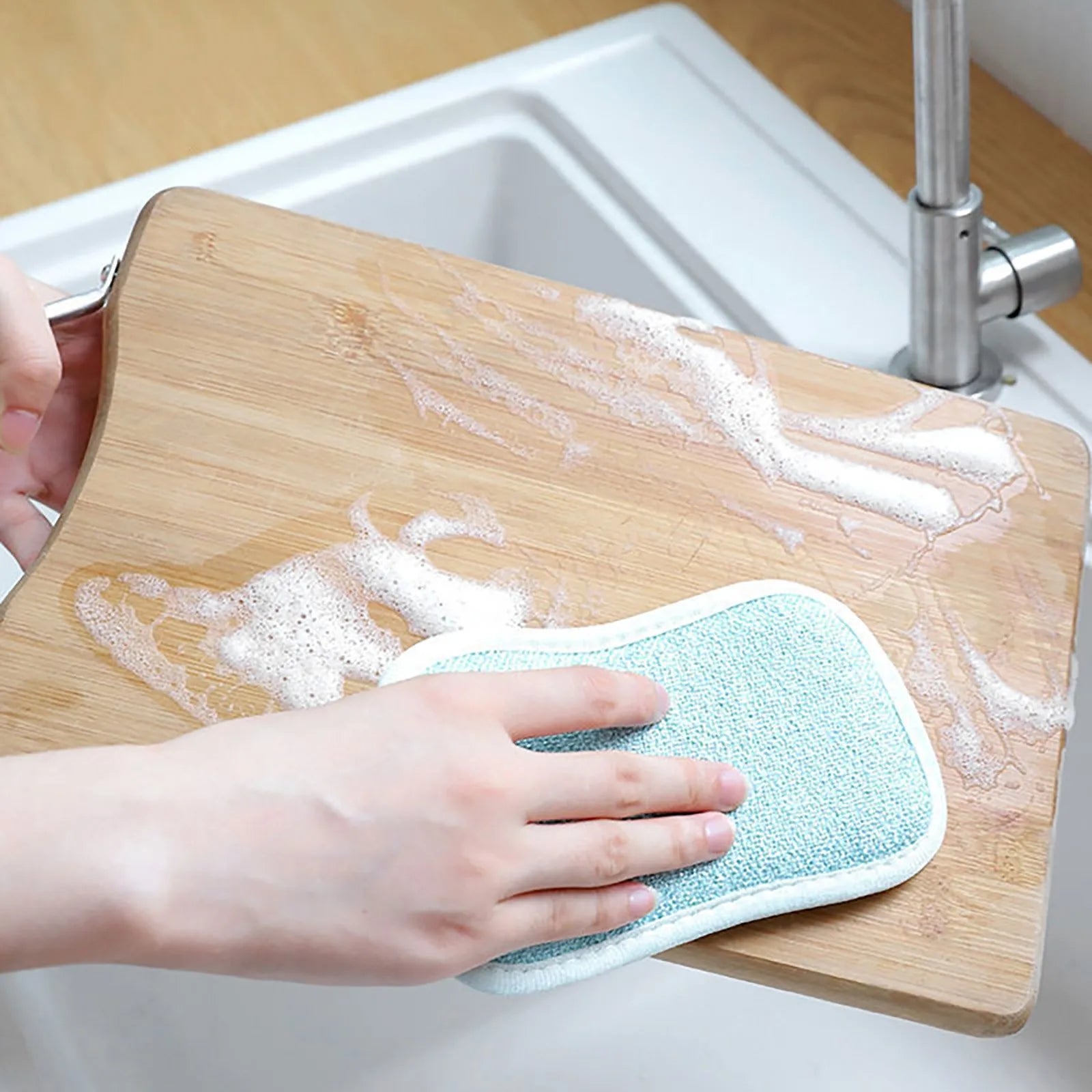 Reusable Double-Sided Microfiber Dishwashing Sponge