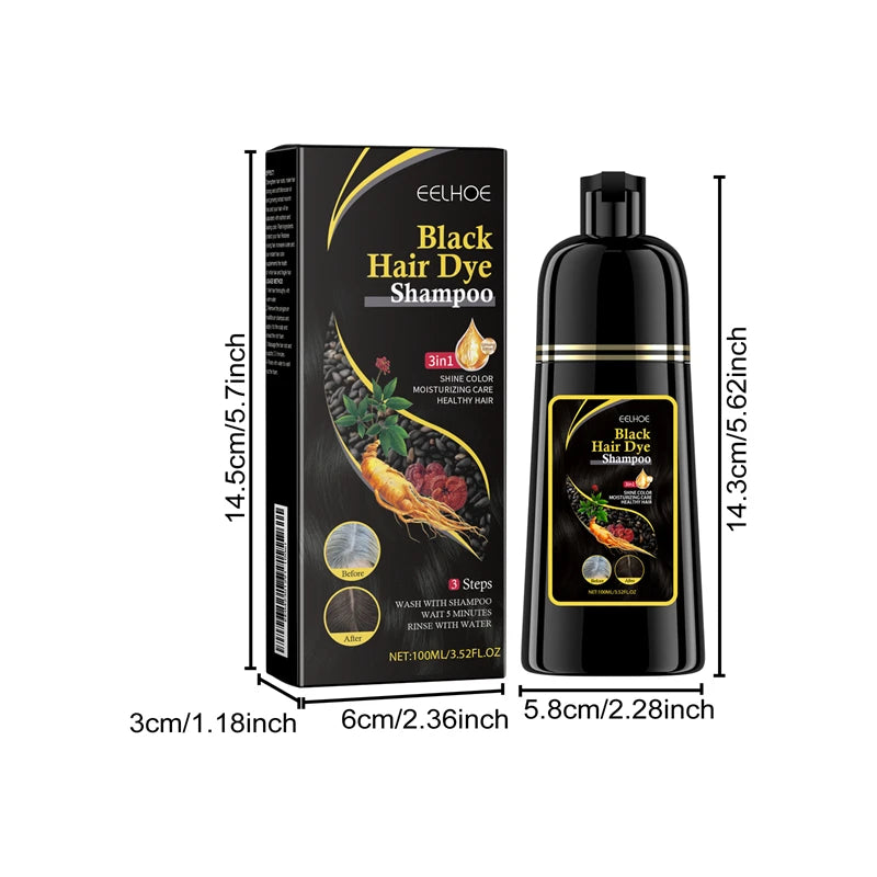 Black Hair Coloring Shampoo Herbal 3 in 1 Gray Coverage