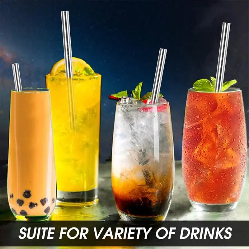 4Pcs Reusable Boba Straws – Stainless Steel with Cleaning Brush
