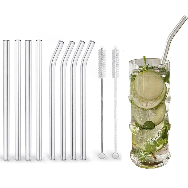 1–10Pcs Reusable Glass Straws – Eco-Friendly with Cleaning Brush