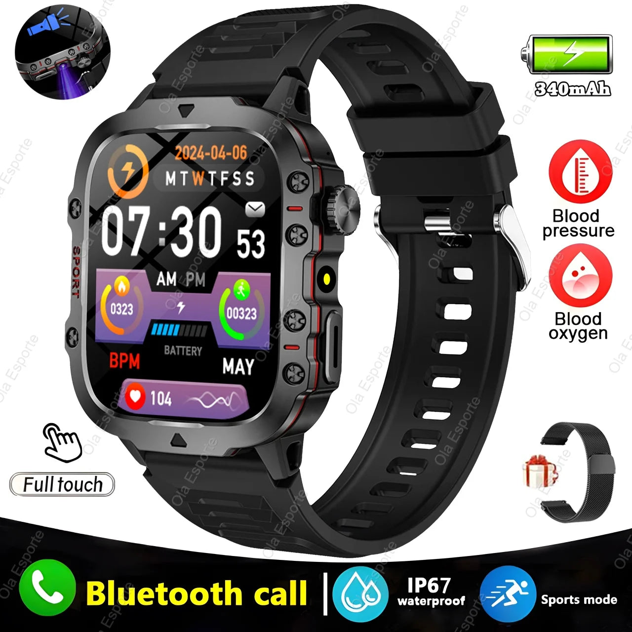 2025 Huawei/Xiaomi Military GPS Smartwatch – Waterproof with Flashlight