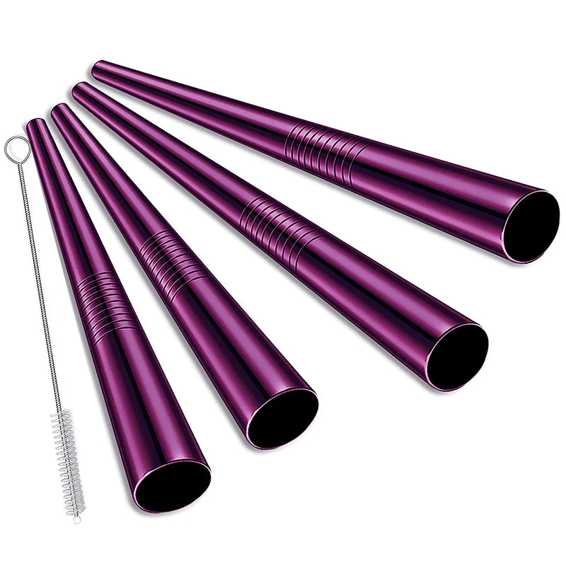 4Pcs Reusable Boba Straws – Stainless Steel with Cleaning Brush