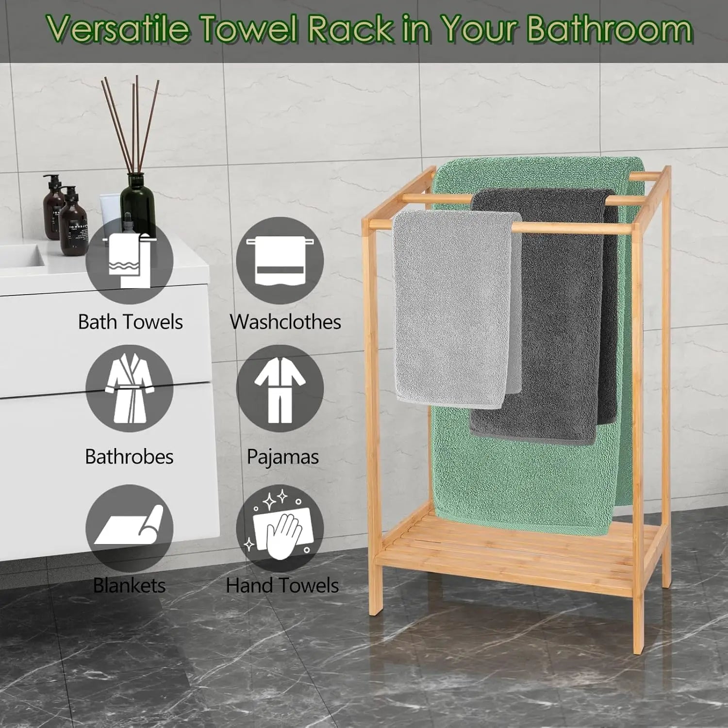 3-Tier Bamboo Freestanding Towel Rack – Bathroom Organizer