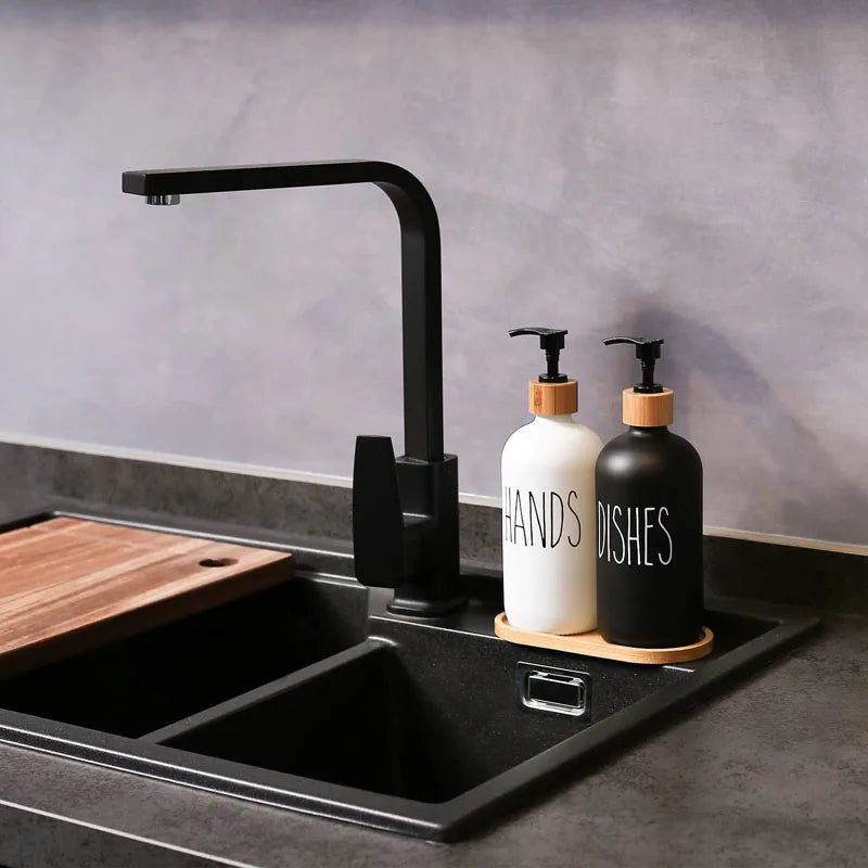 500ml Refillable Soap Dispenser Set with Bamboo Tray