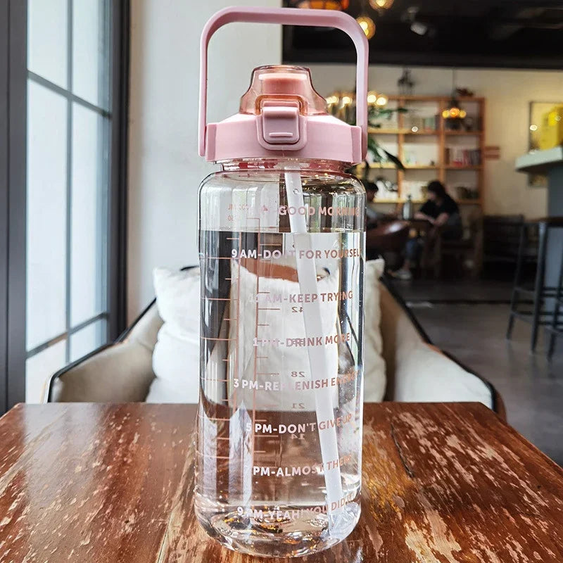 2L Portable Plastic Water Bottle with Straw for Sports