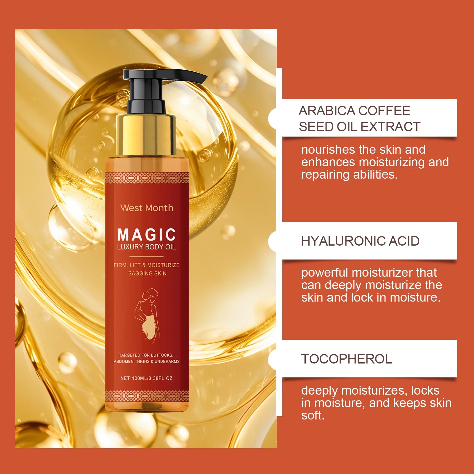 Body Firming Oil Anti Aging Cellulite Hydrating Massage Oil