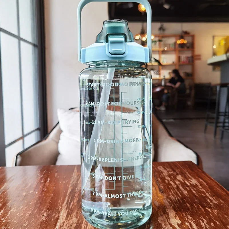 2L Portable Plastic Water Bottle with Straw for Sports